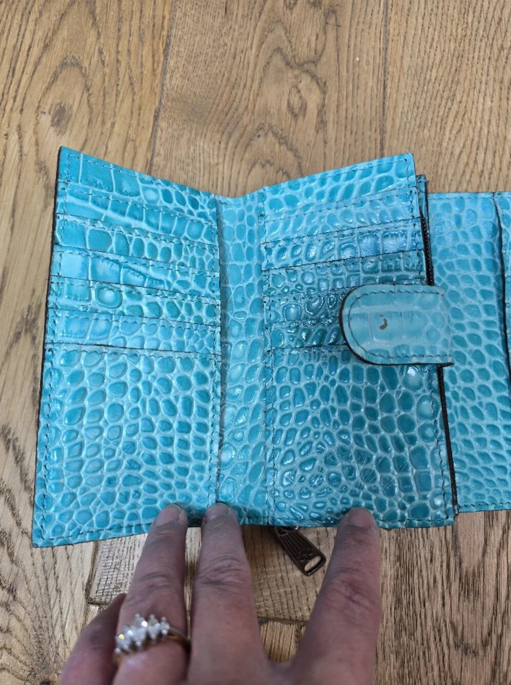 Patricia Nash Turquoise Croc Embossed Tri Fold Wallet